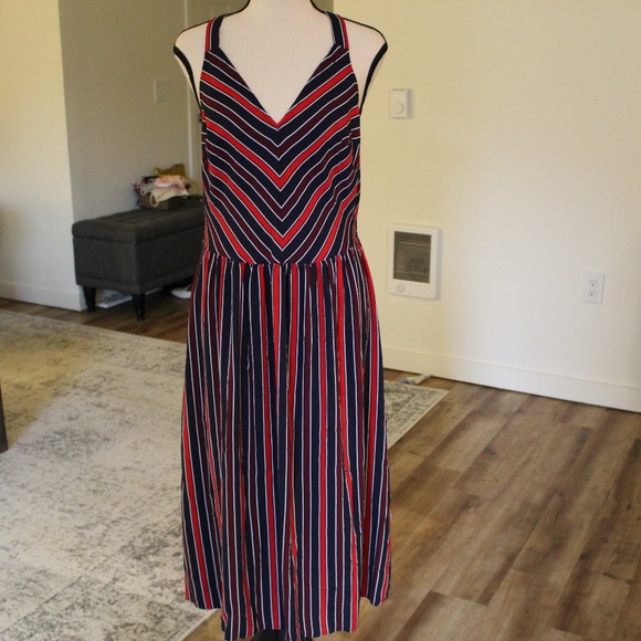 a new day Dresses & Skirts - Navy and Red Striped Drop Waist Halter Dress